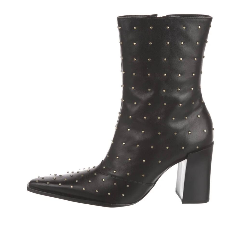Schutz Raffaela Studded Pointed Toe Bootie Black Leather Size 8 NWT Grunge